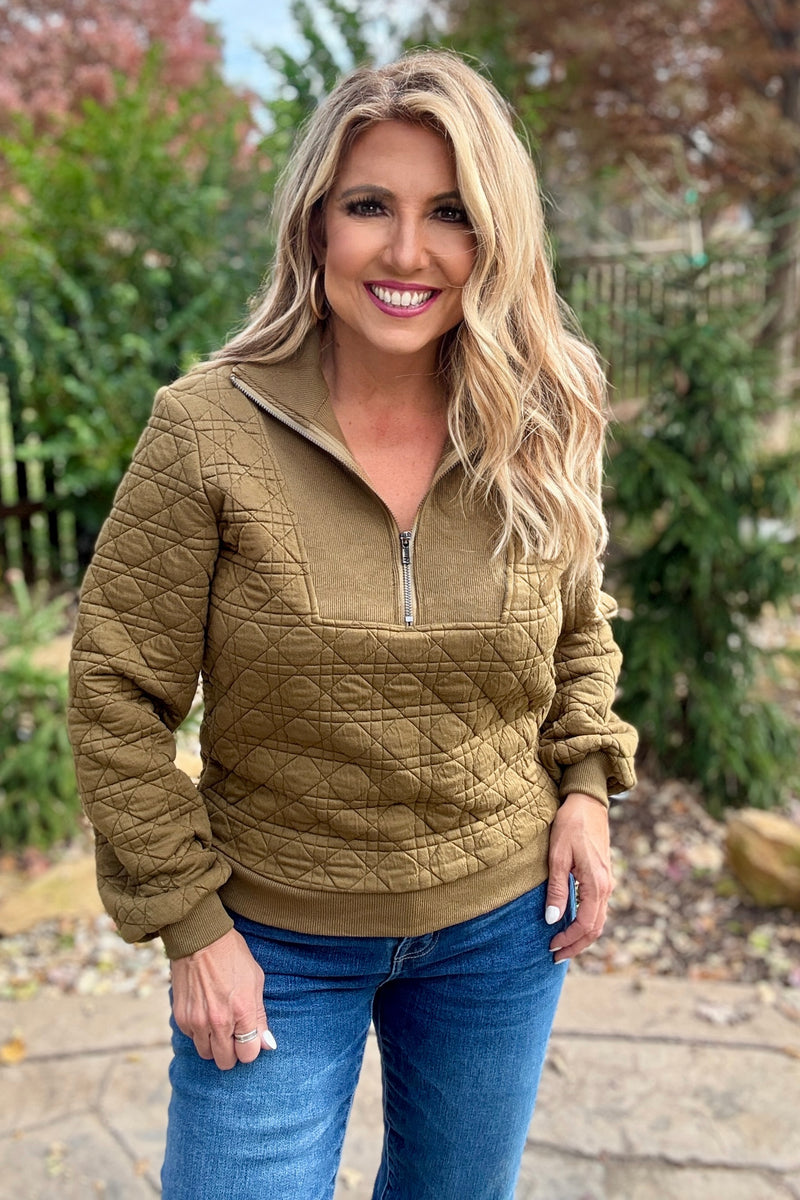 Nettal Half Zip Pullover Sweater : Olive