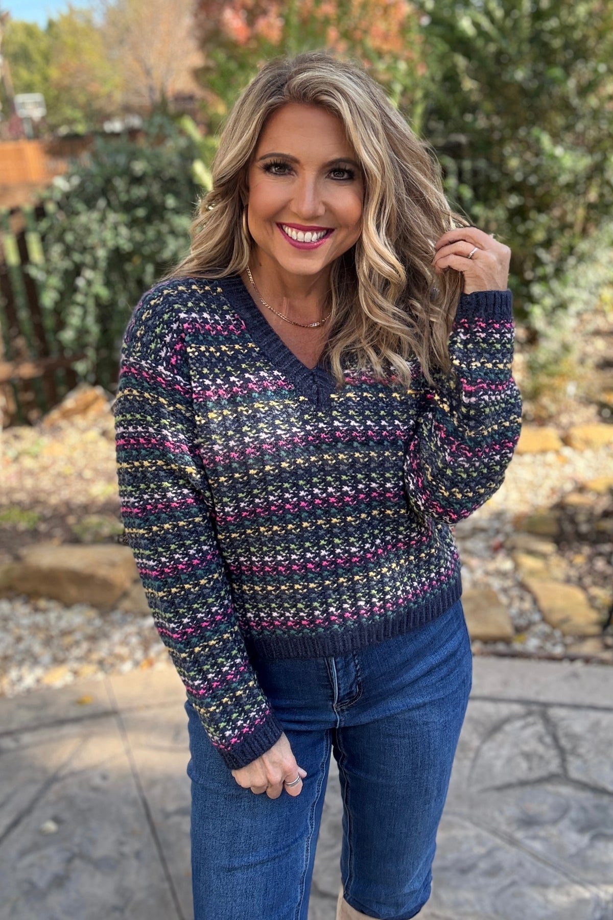 Zeba Knit Crop Sweater : Navy Multi