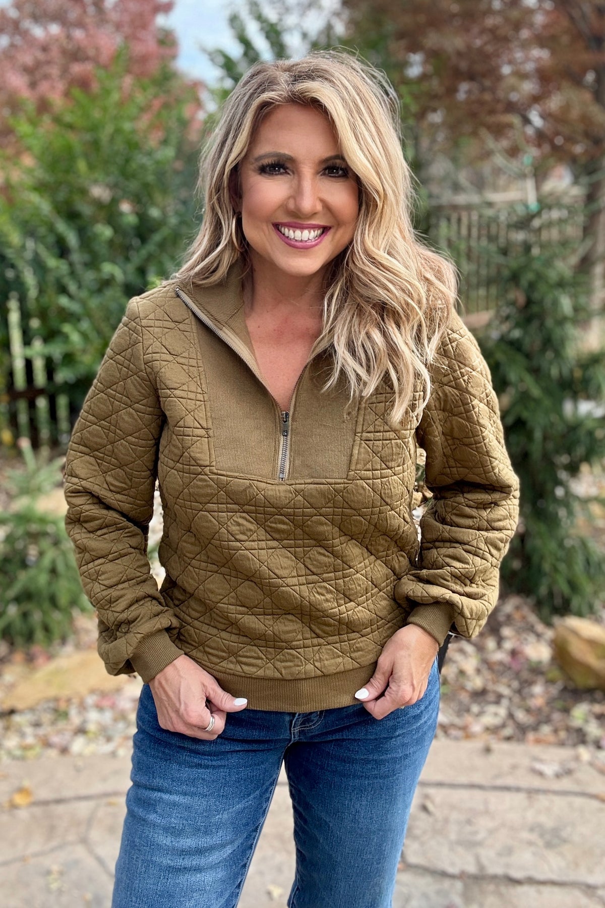 Nettal Half Zip Pullover Sweater : Olive