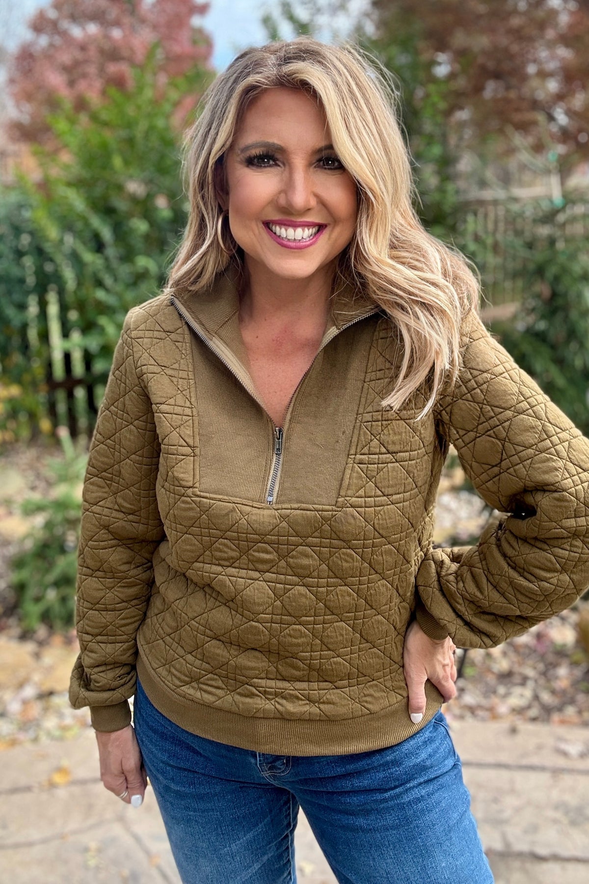 Nettal Half Zip Pullover Sweater : Olive