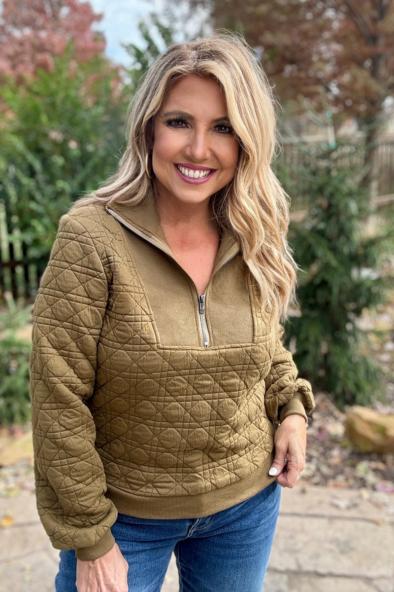 Nettal Half Zip Pullover Sweater : Olive