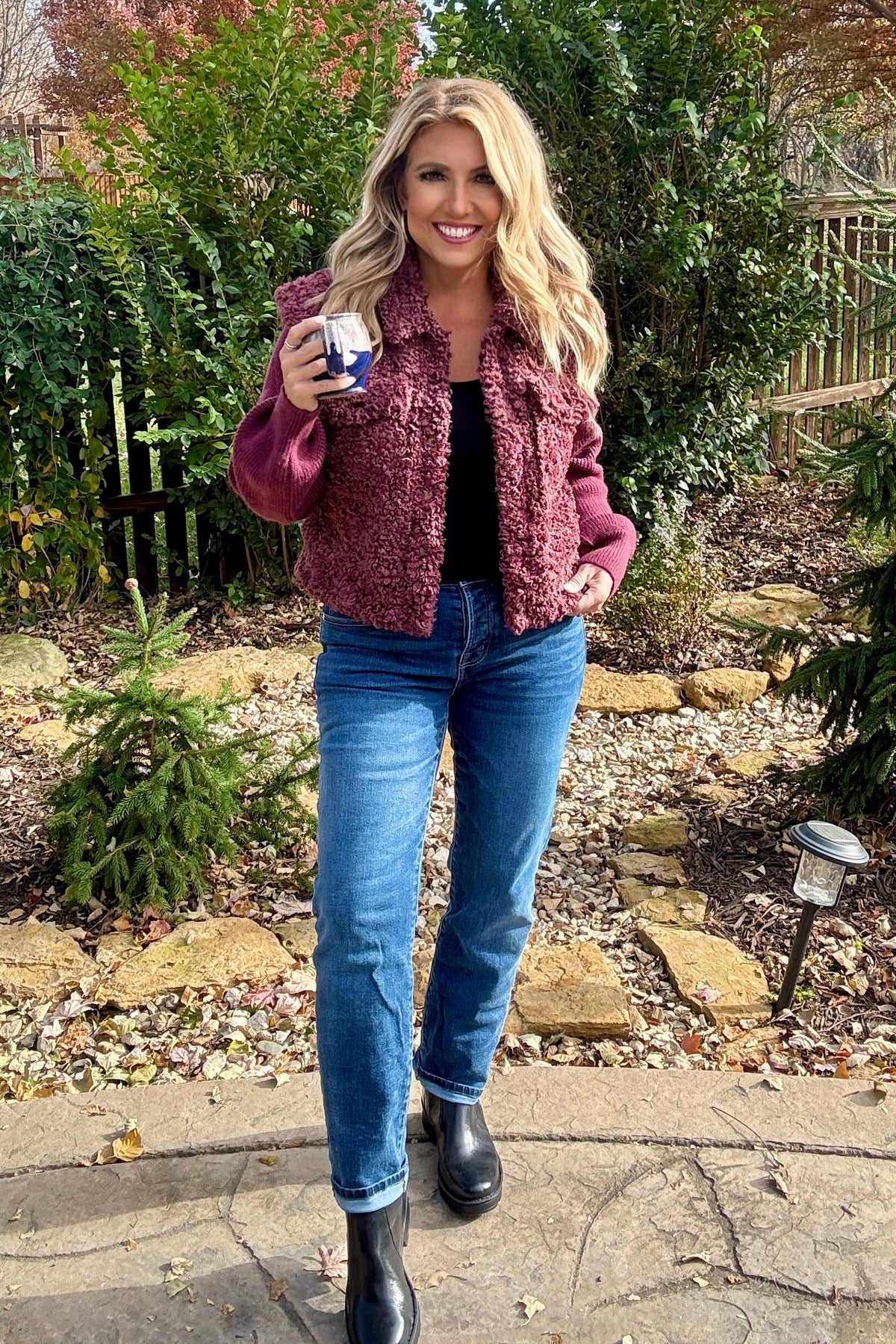 Chiara Mixed Media Sweater Jacket : Burgundy