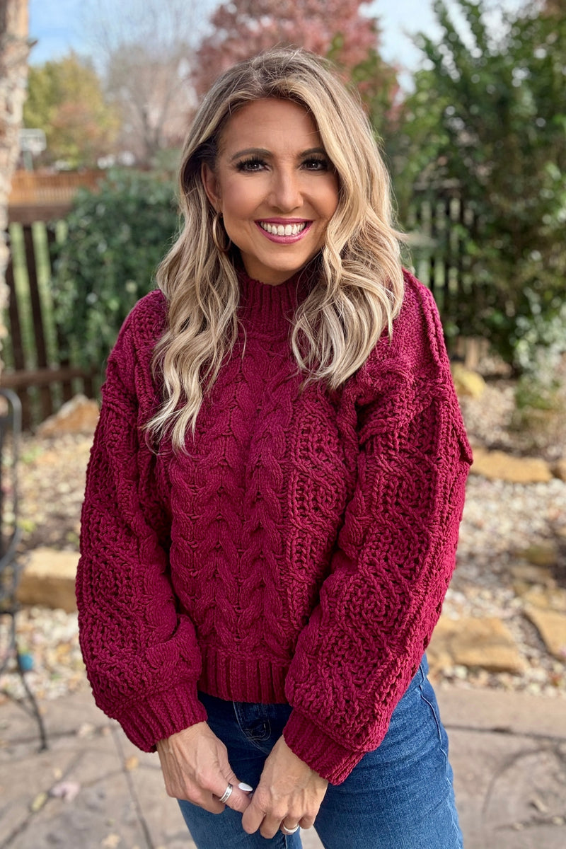 Zelia Soft Cable Knit Sweater : Cabernet