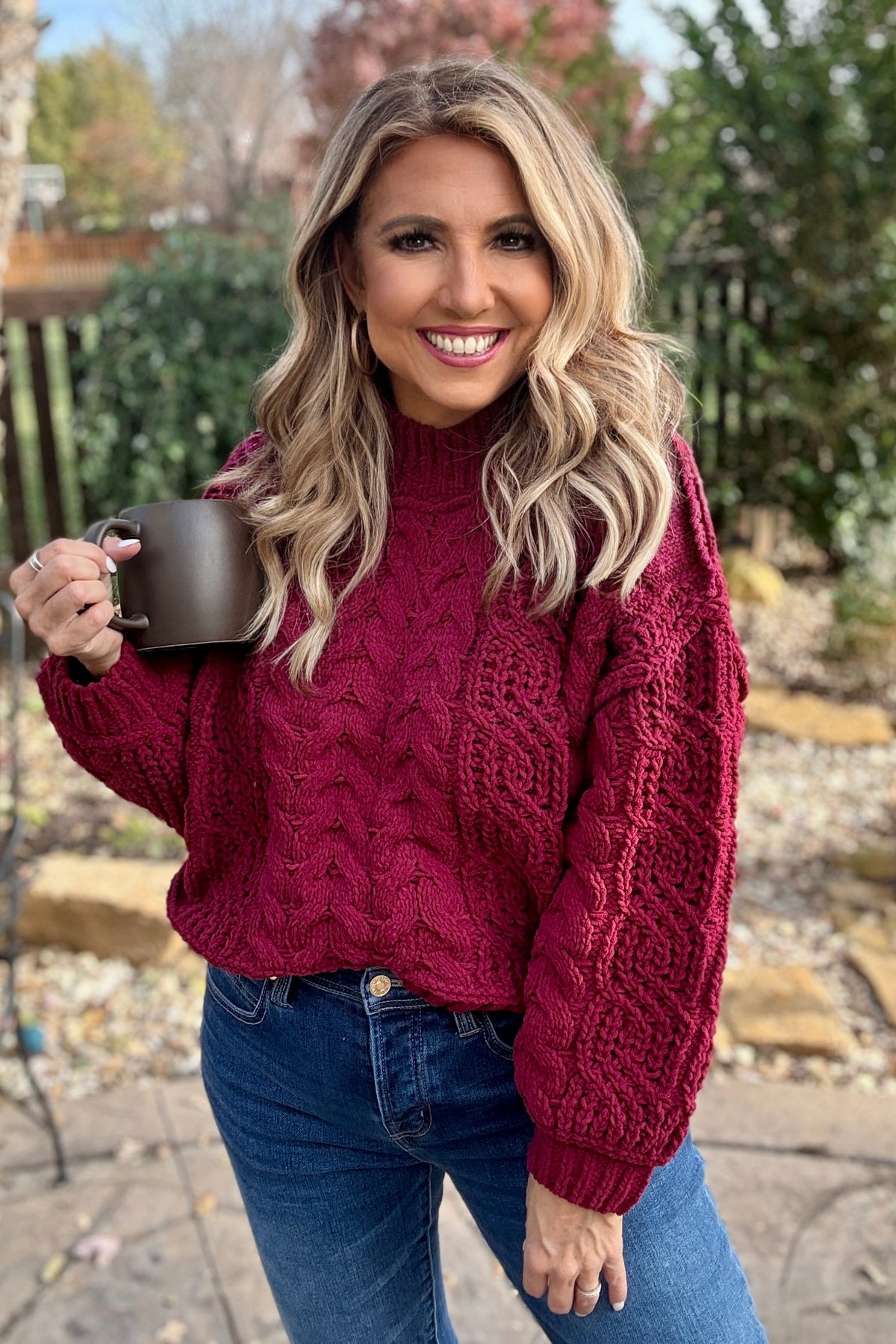 Zelia Soft Cable Knit Sweater : Cabernet