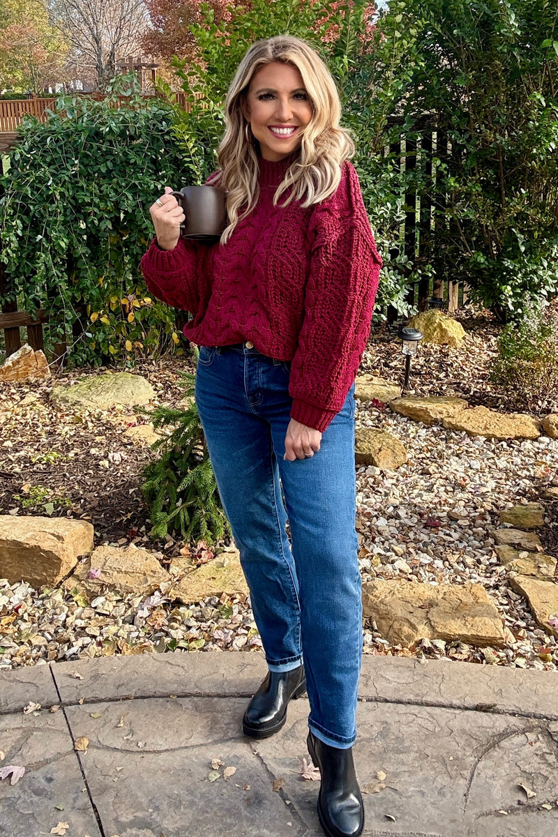 Zelia Soft Cable Knit Sweater : Cabernet