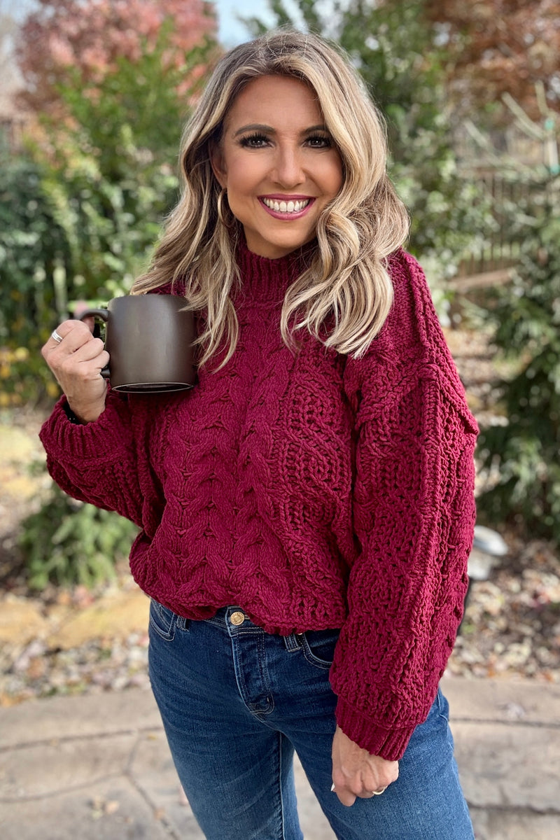 Zelia Soft Cable Knit Sweater : Cabernet