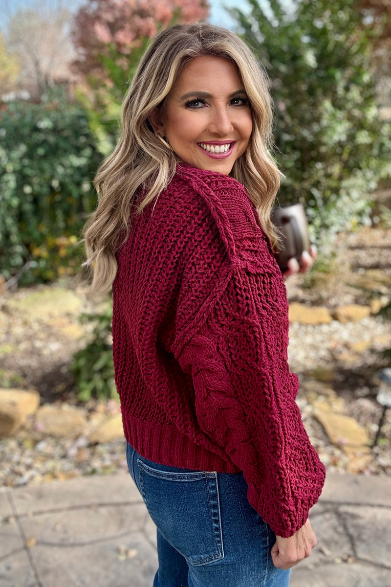 Zelia Soft Cable Knit Sweater : Cabernet