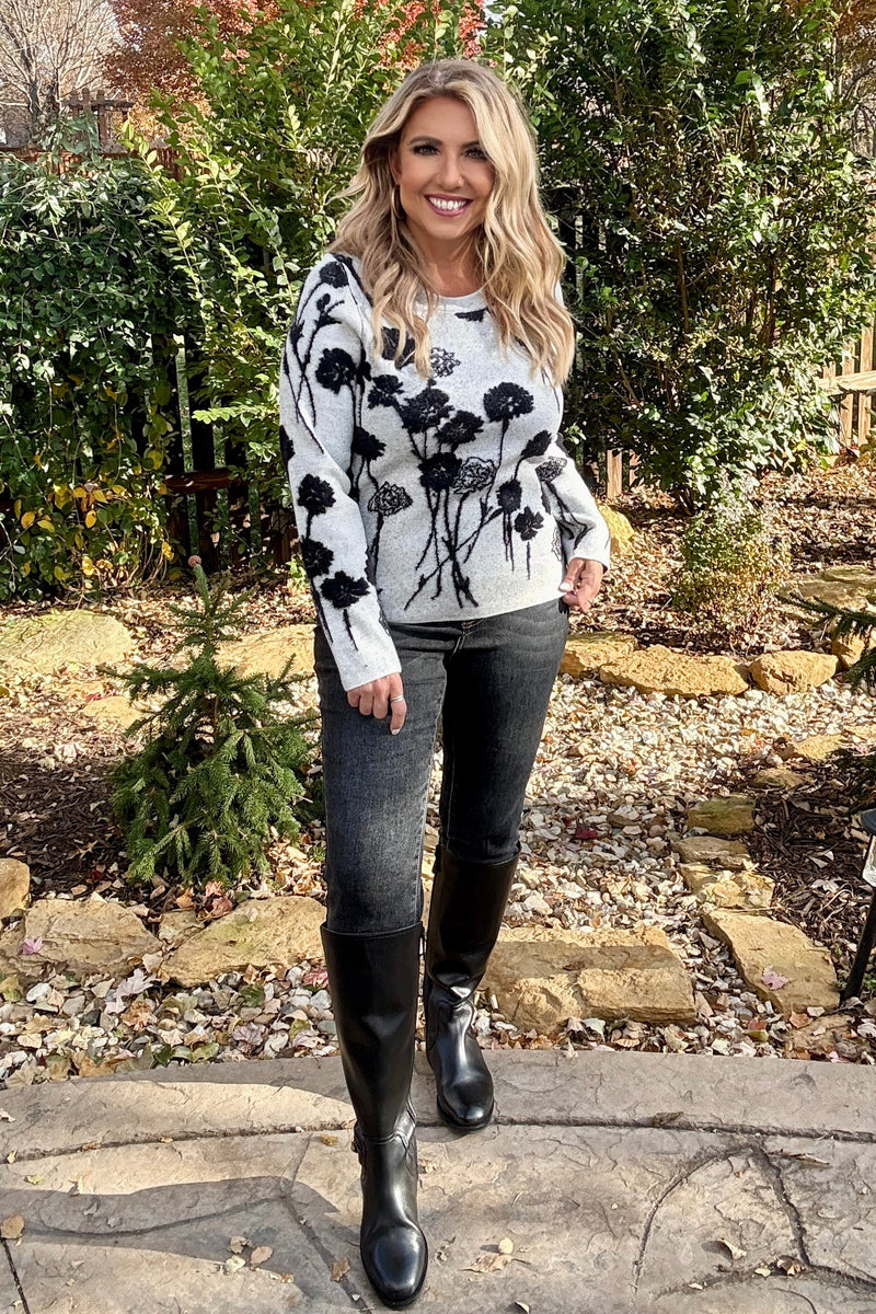 Liverpool Xylah Floral Crew Neck Sweater : Grey/Black