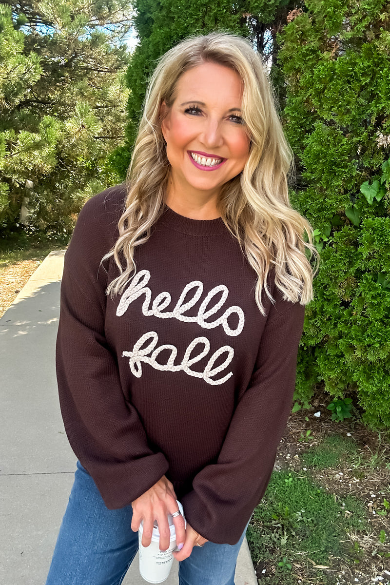 Fall Fave Embroidered Oversized Knit Sweater : Chocolate