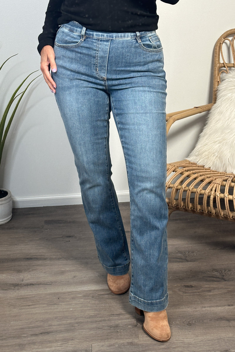 Tribal  Audrey Pull on Flare Jeans : River Blue