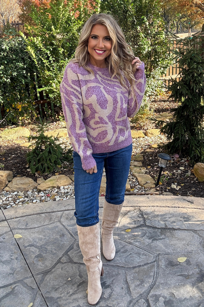 Araceli Heart Printed Detailed Sweater : Berry