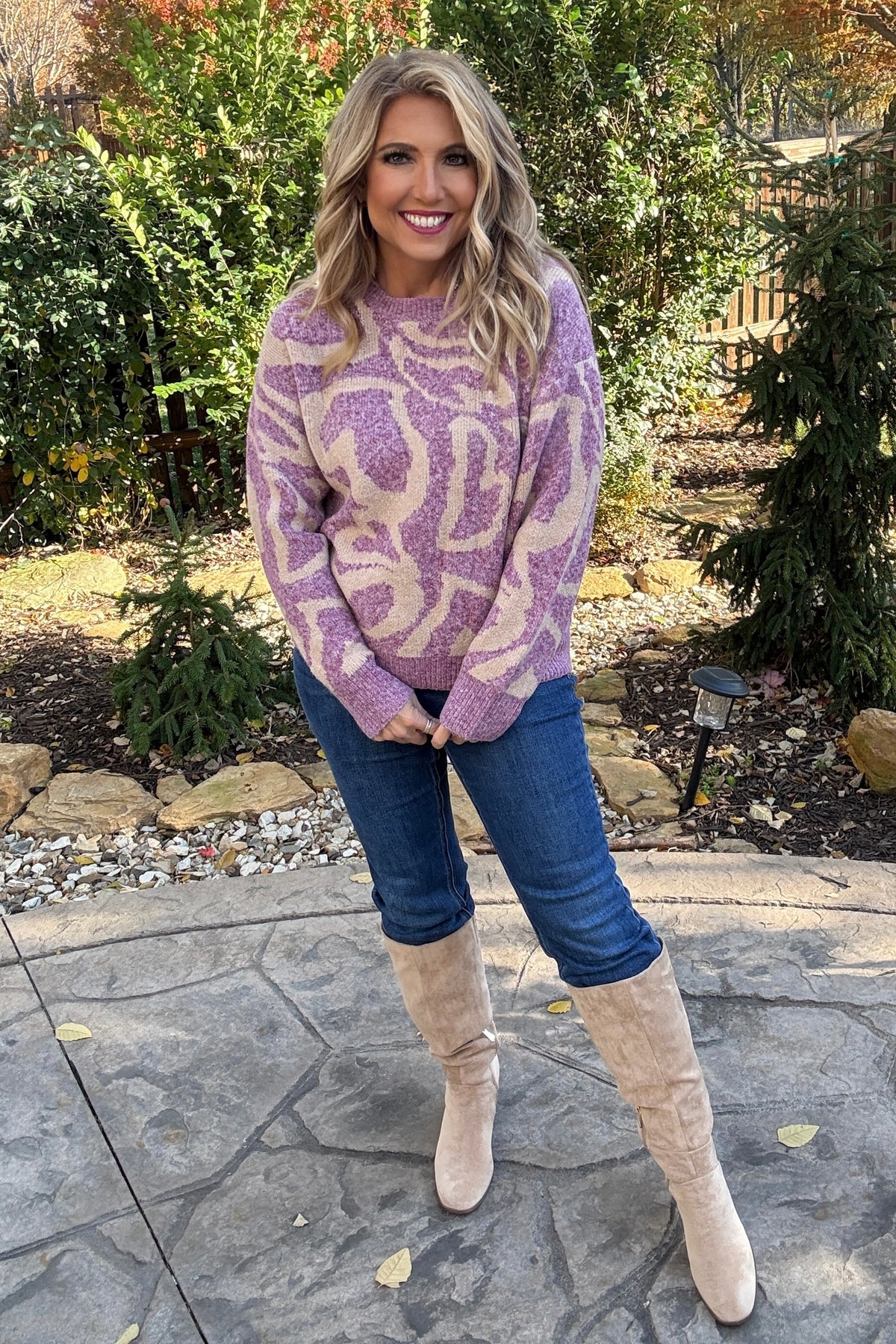 Araceli Heart Printed Detailed Sweater : Berry