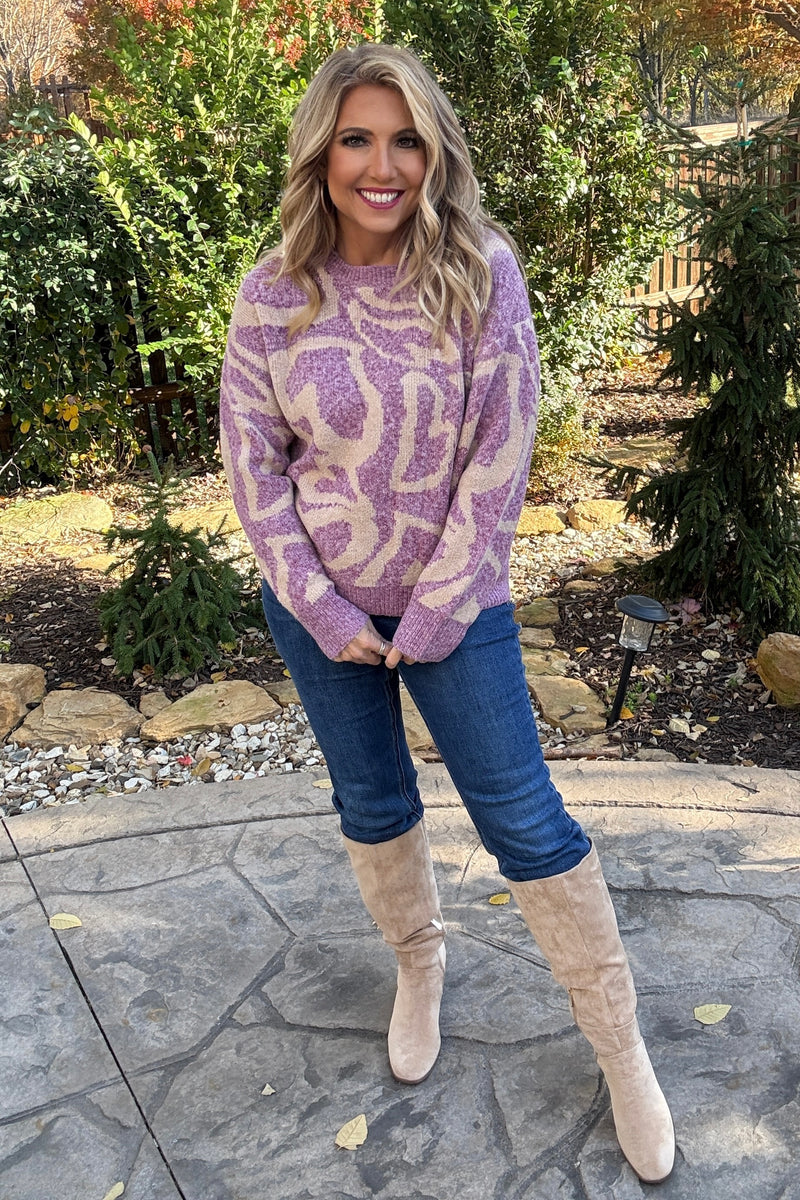 Araceli Heart Printed Detailed Sweater : Berry