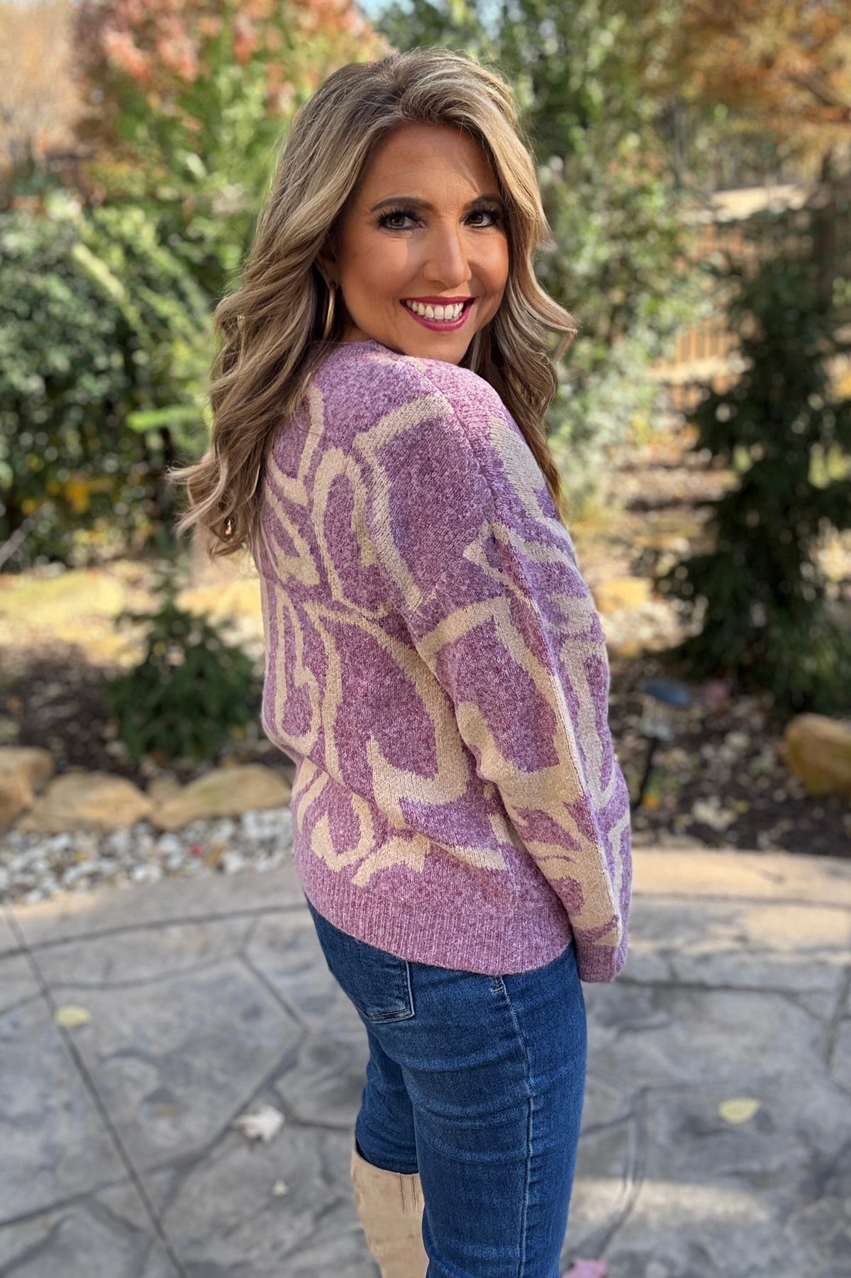 Araceli Heart Printed Detailed Sweater : Berry