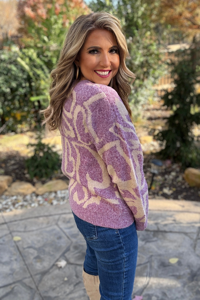 Araceli Heart Printed Detailed Sweater : Berry