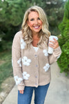 Lela Raised Flower Button Front Cardigan : Heather