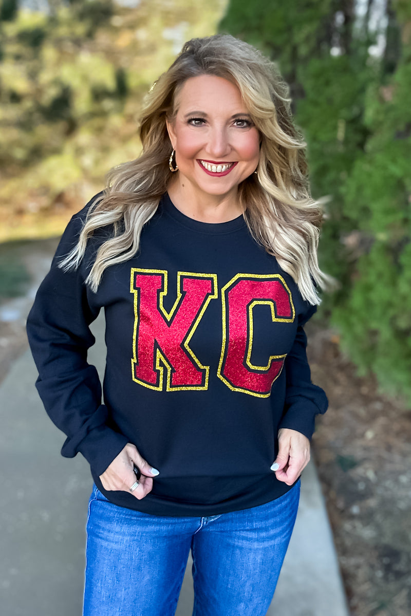 KC Block Glitter Sweatshirt : Black/Red/Gold
