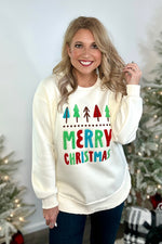 Merry Christmas Tree Sweatshirt: Ivory & Multi