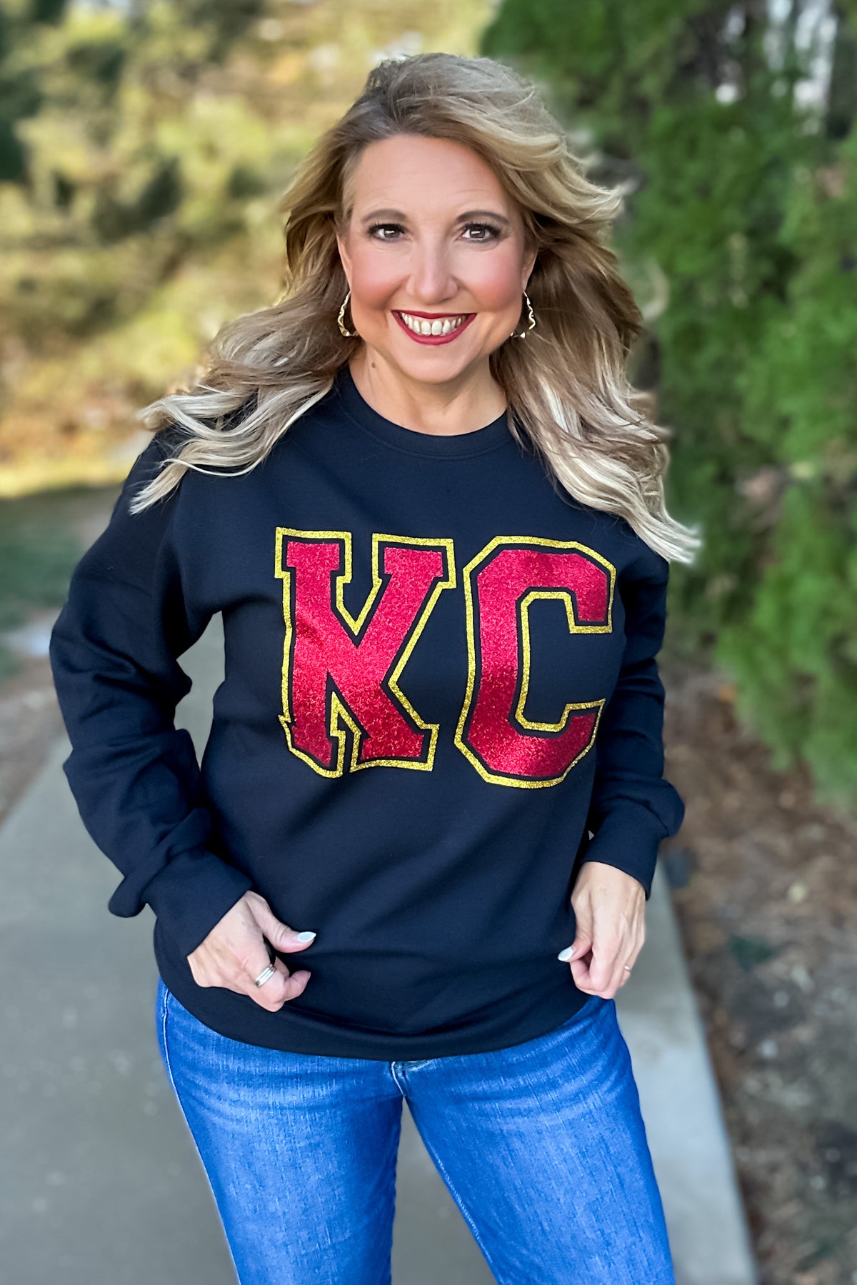 KC Block Glitter Sweatshirt : Black/Red/Gold