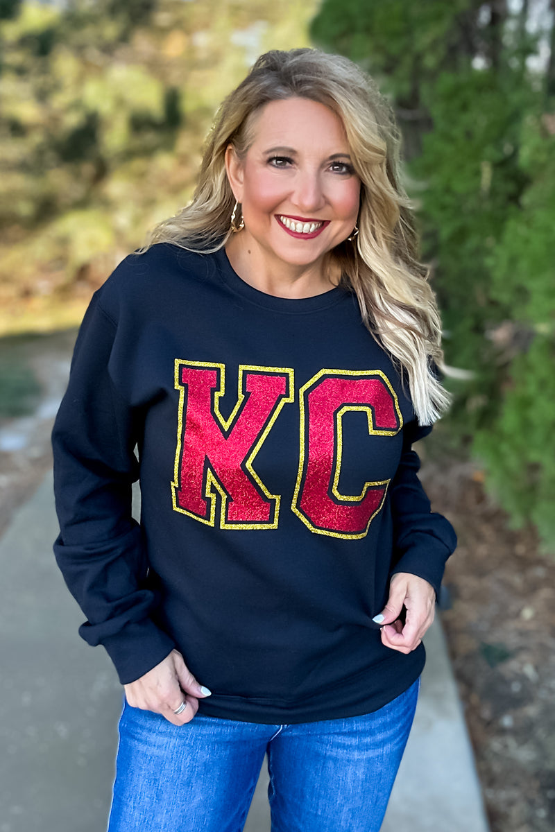 KC Block Glitter Sweatshirt : Black/Red/Gold
