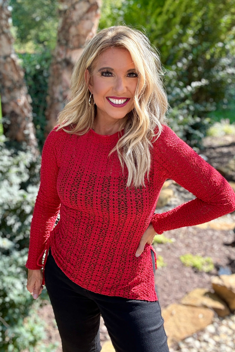 Vonda Knit Lace Top : Red