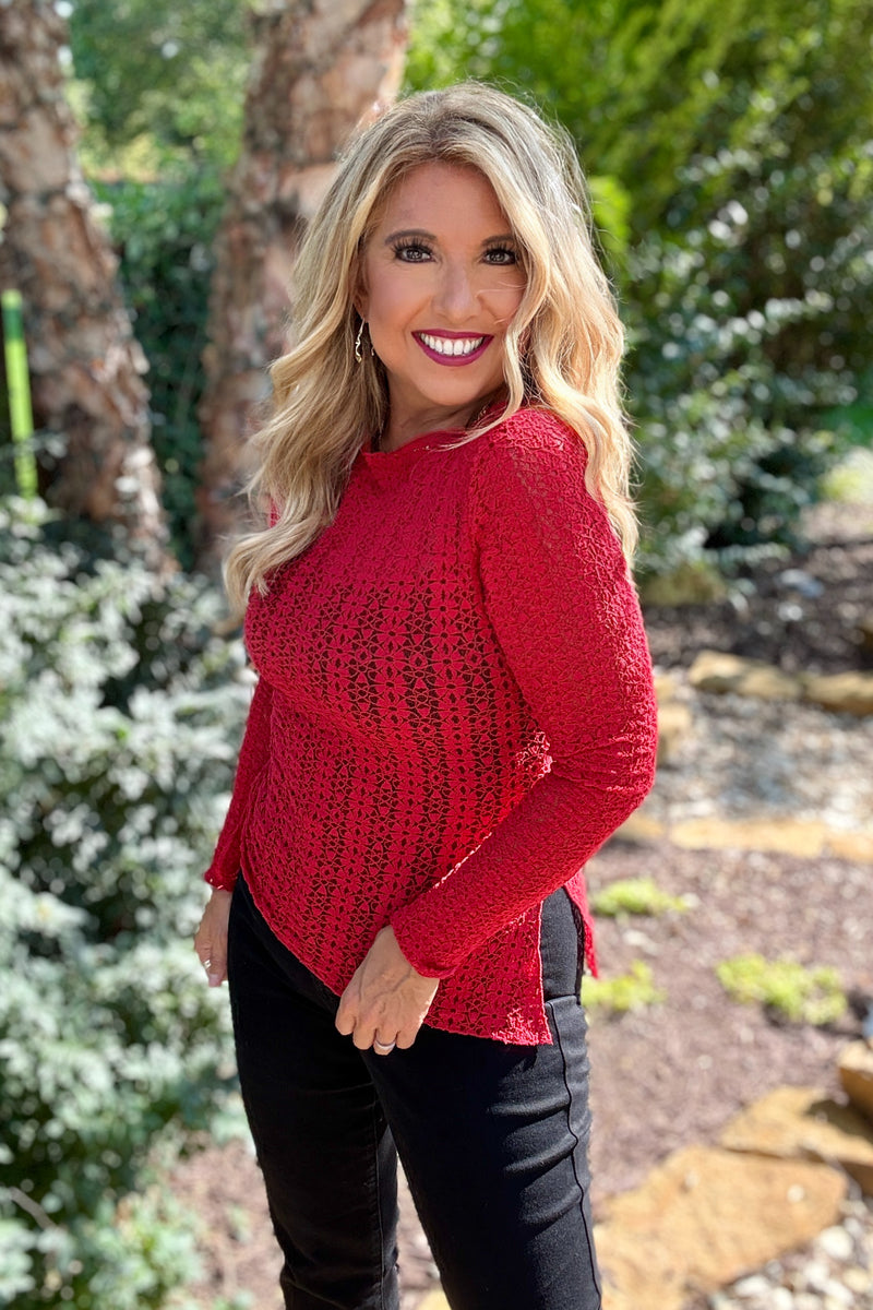 Vonda Knit Lace Top : Red