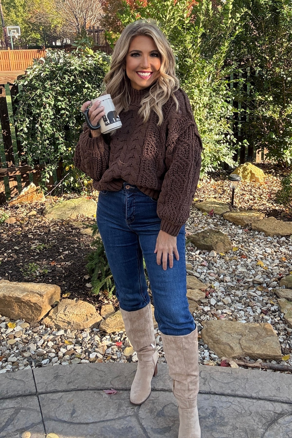 Zelia Soft Cable Knit Sweater : Brown