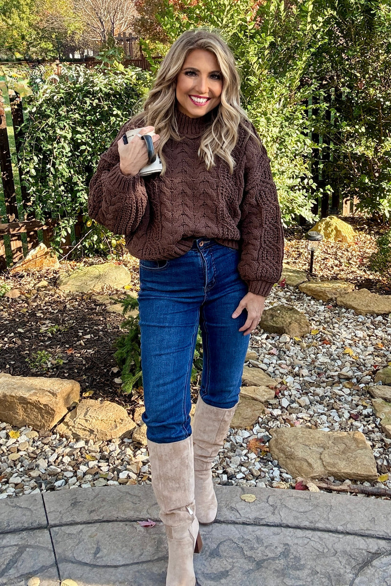 Zelia Soft Cable Knit Sweater : Brown