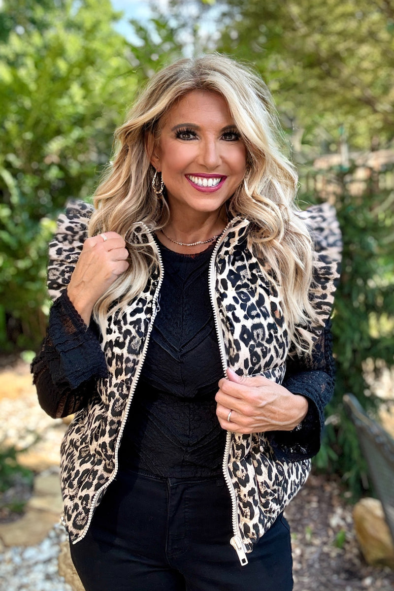 Maybelle Animal Print Vest : Mocha/Black
