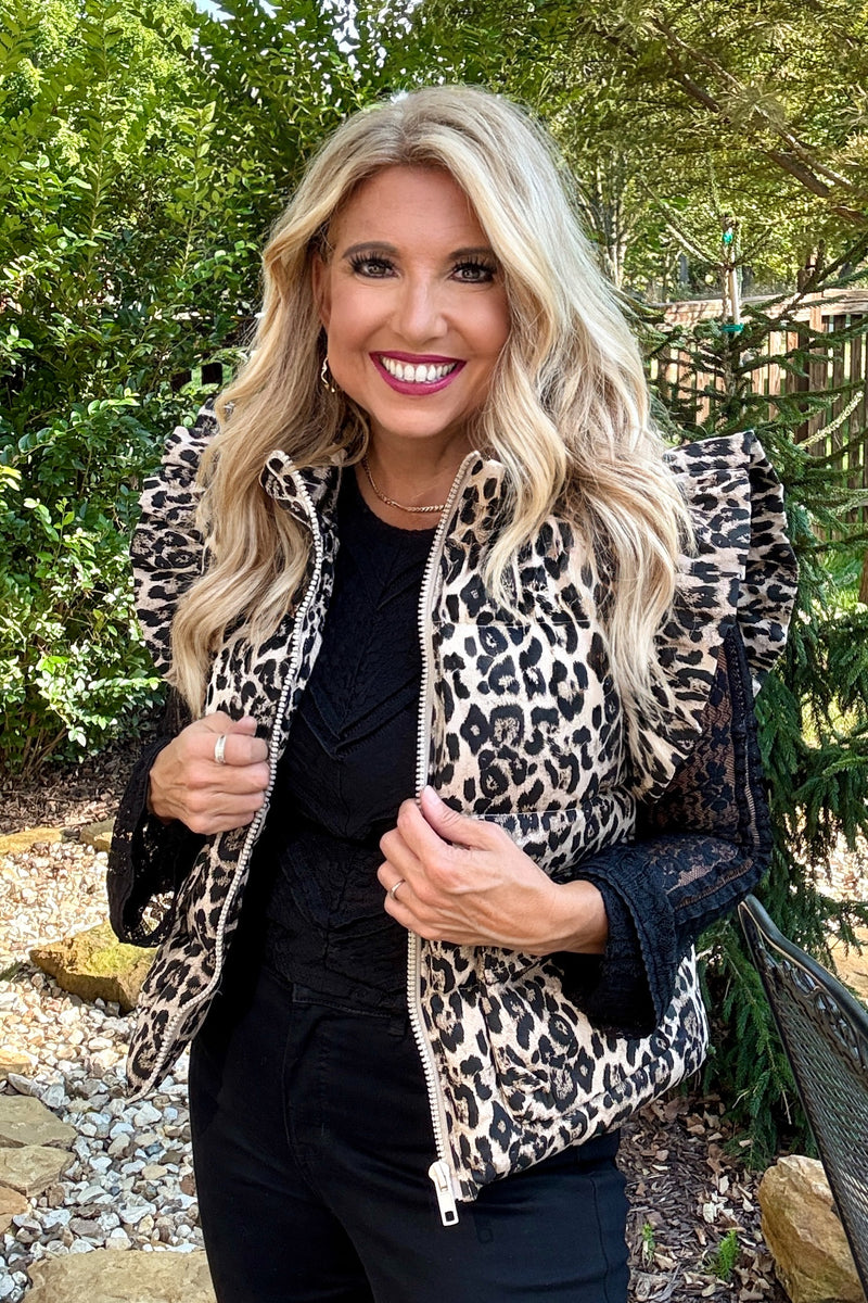Maybelle Animal Print Vest : Mocha/Black
