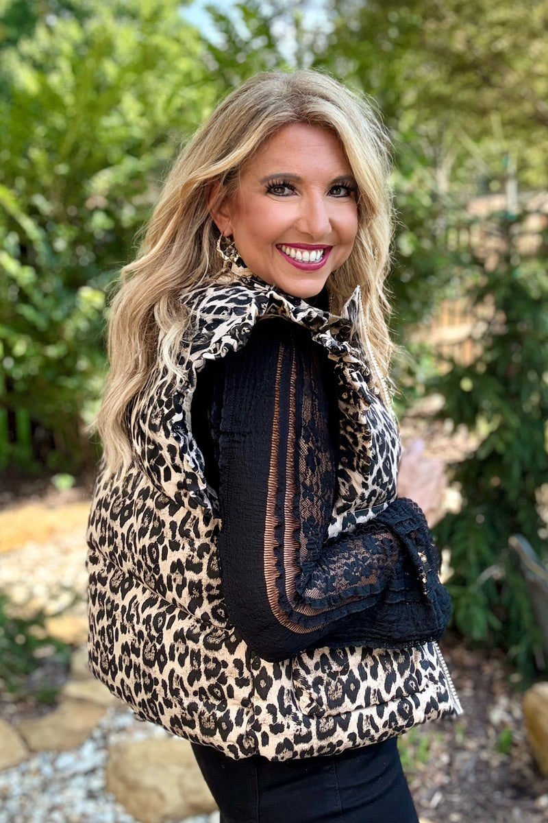 Maybelle Animal Print Vest : Mocha/Black