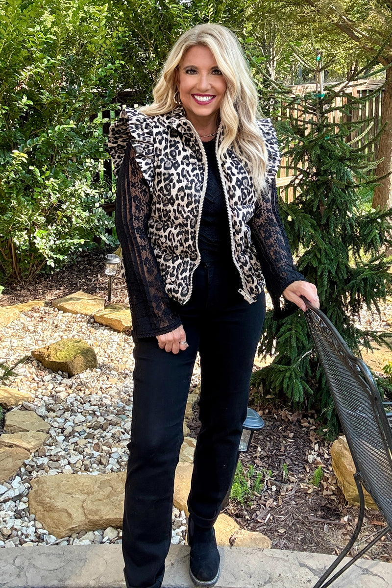 Maybelle Animal Print Vest : Mocha/Black
