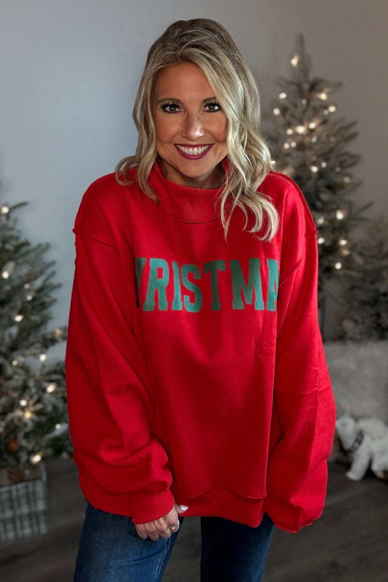 Belle Oversized Mock Neck Christmas Pullover : Red