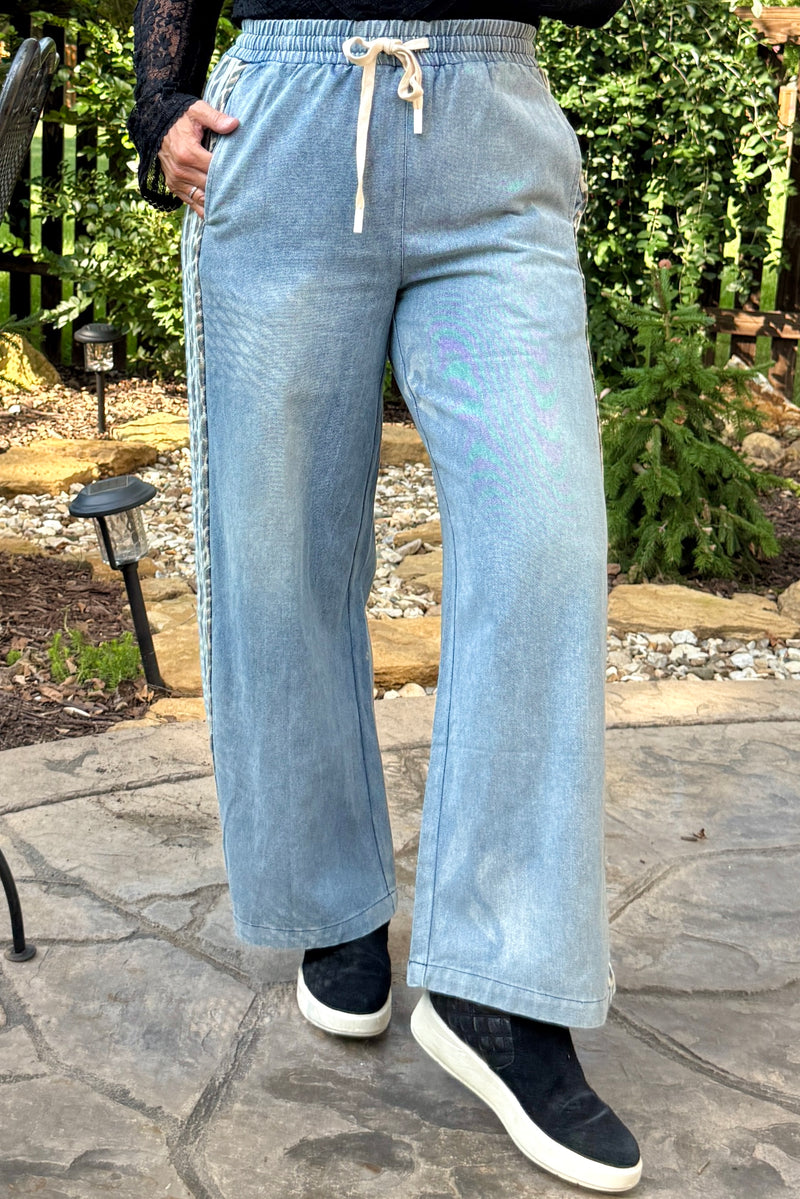 Buffy Jeans Leopard Stripe: Off White/Denin