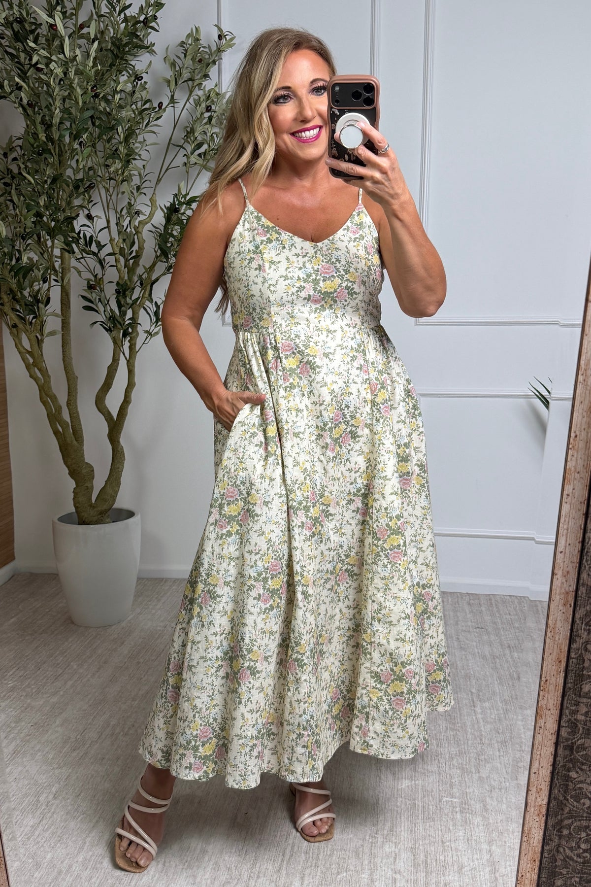 Saylor Floral Print Dress : Beige Multi