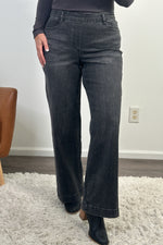 Tribal Audrey Pull On Wide Jeans : Stone Black