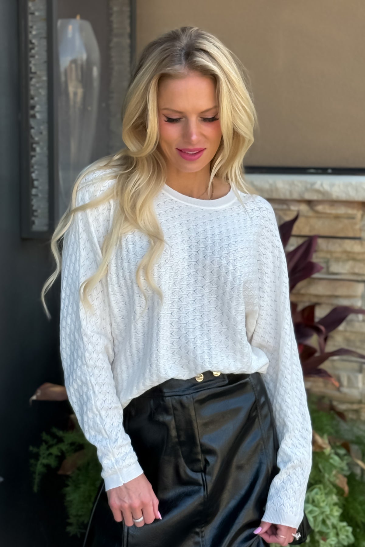 Yasmina Fine Gauge Pointelle Sweater : Off White