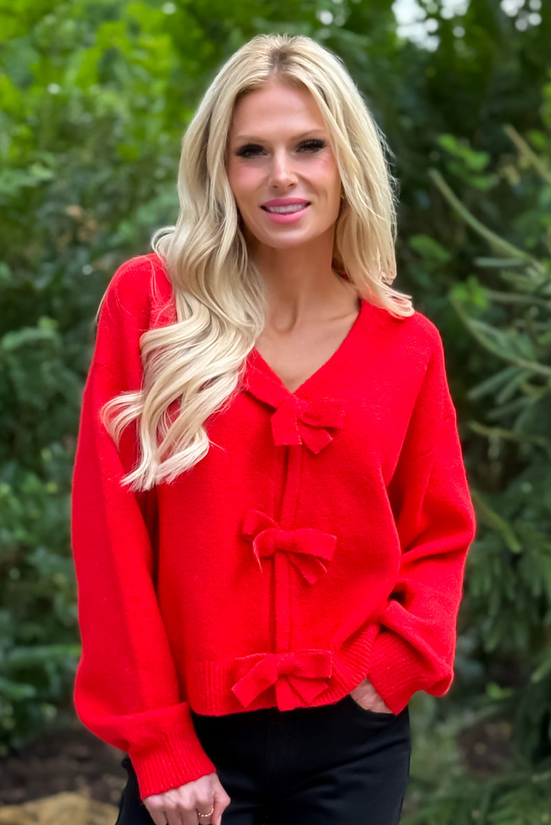 Bowie Brushed Bow Top : Red