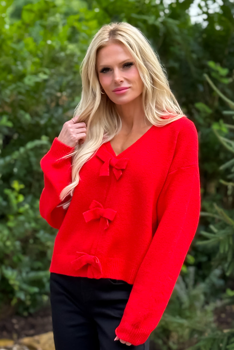 Bowie Brushed Bow Top : Red