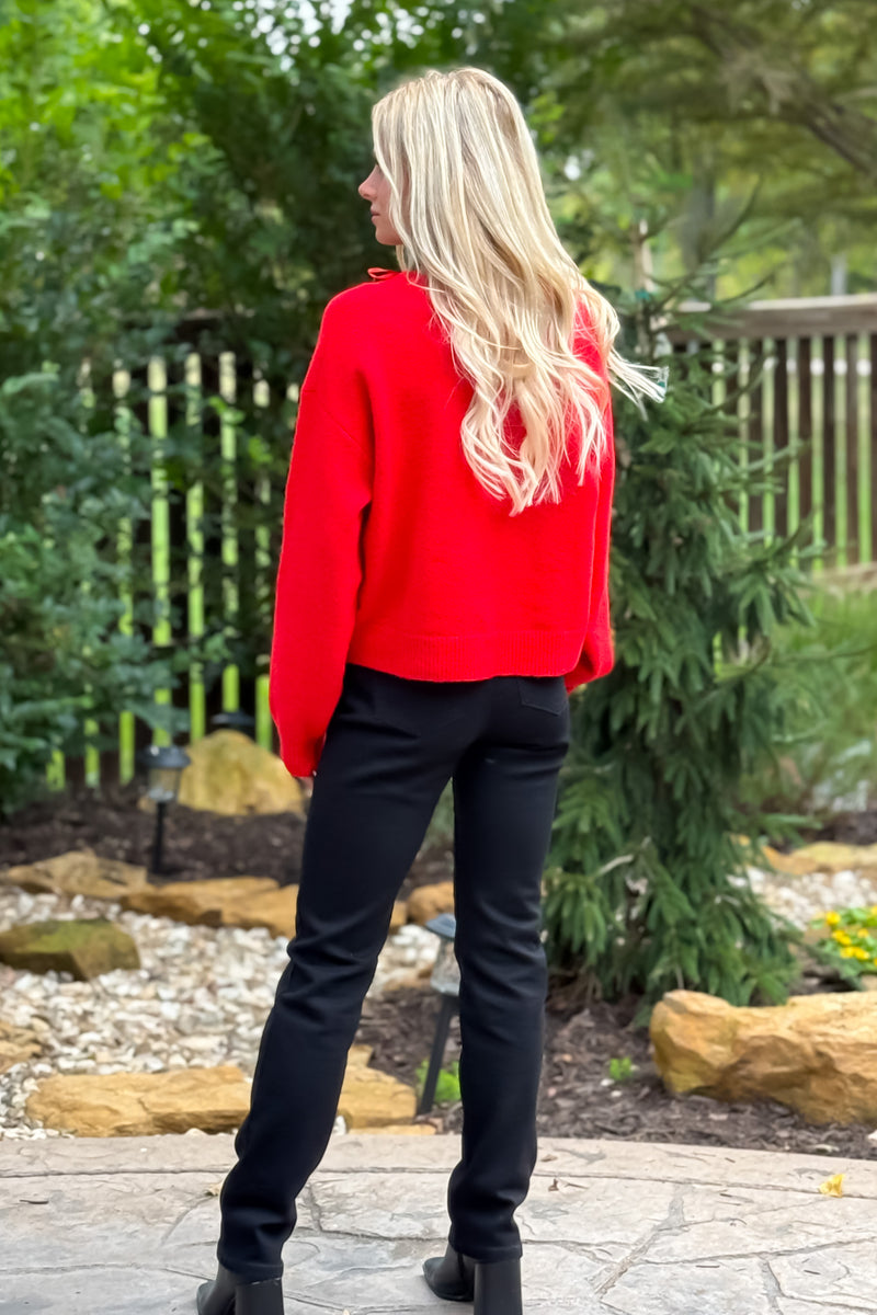 Bowie Brushed Bow Top : Red