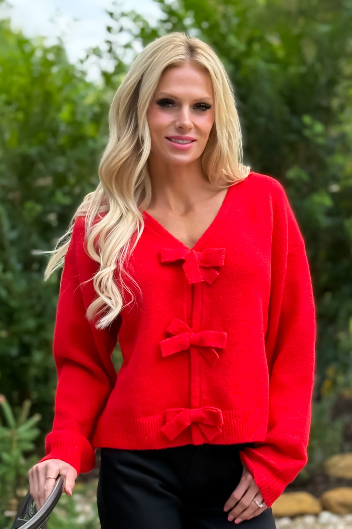 Bowie Brushed Bow Top : Red