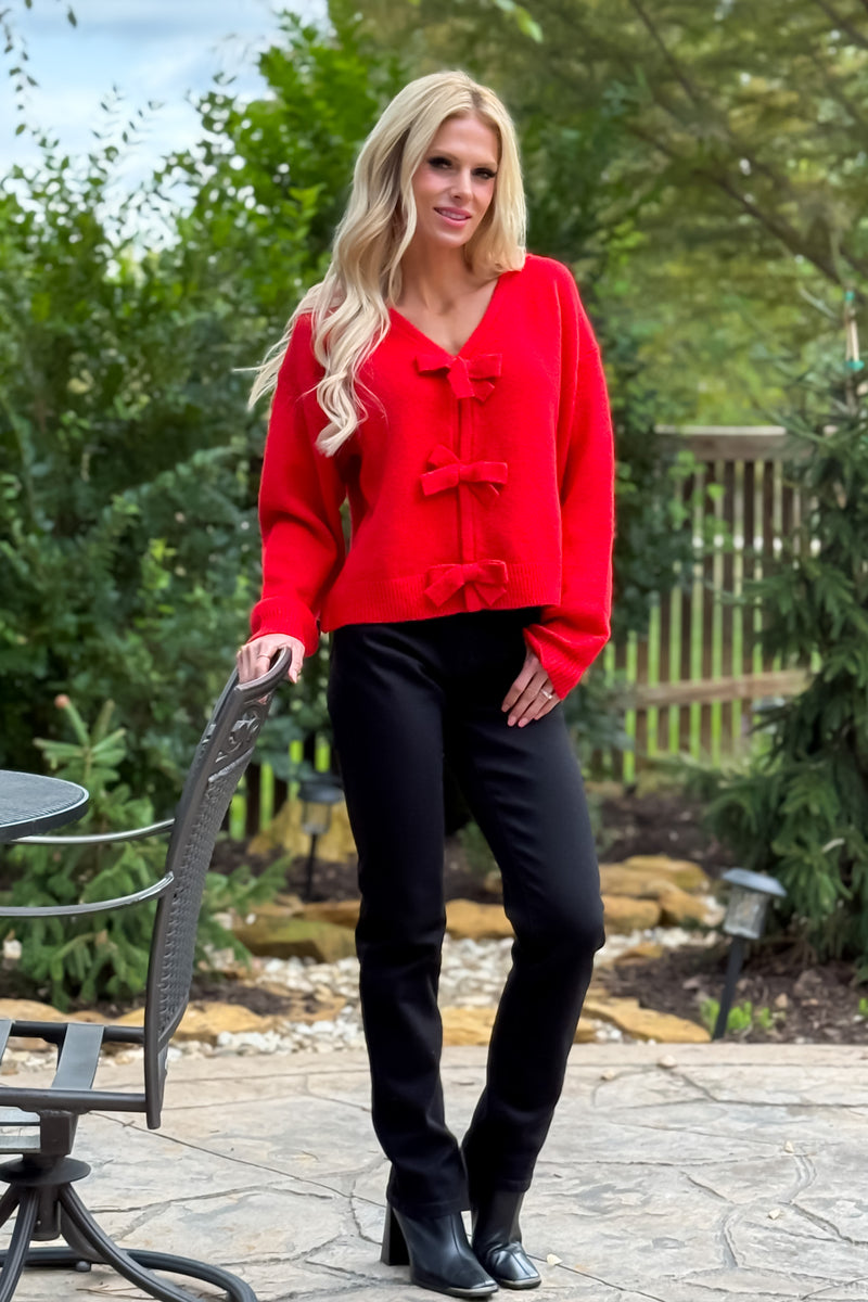 Bowie Brushed Bow Top : Red