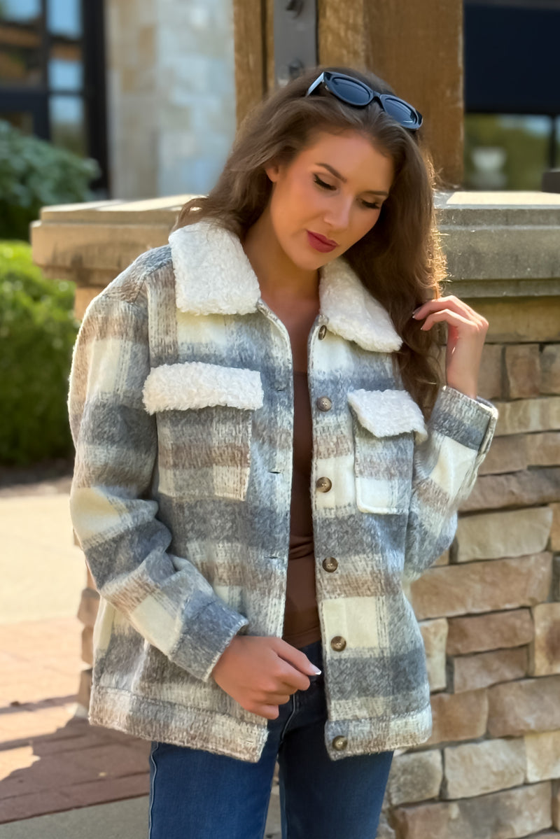 Daphne Cozy Plaid Jacket : Ivory/ H.Gray