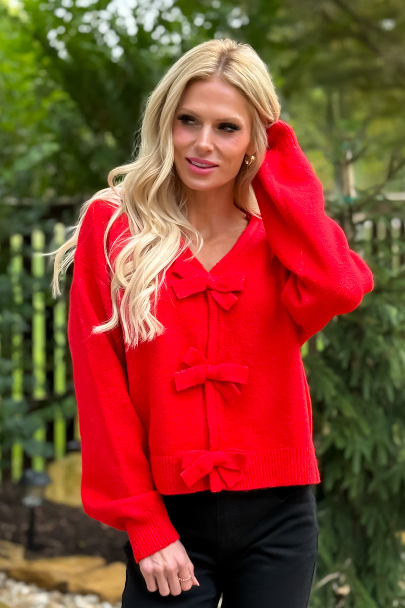 Bowie Brushed Bow Top : Red