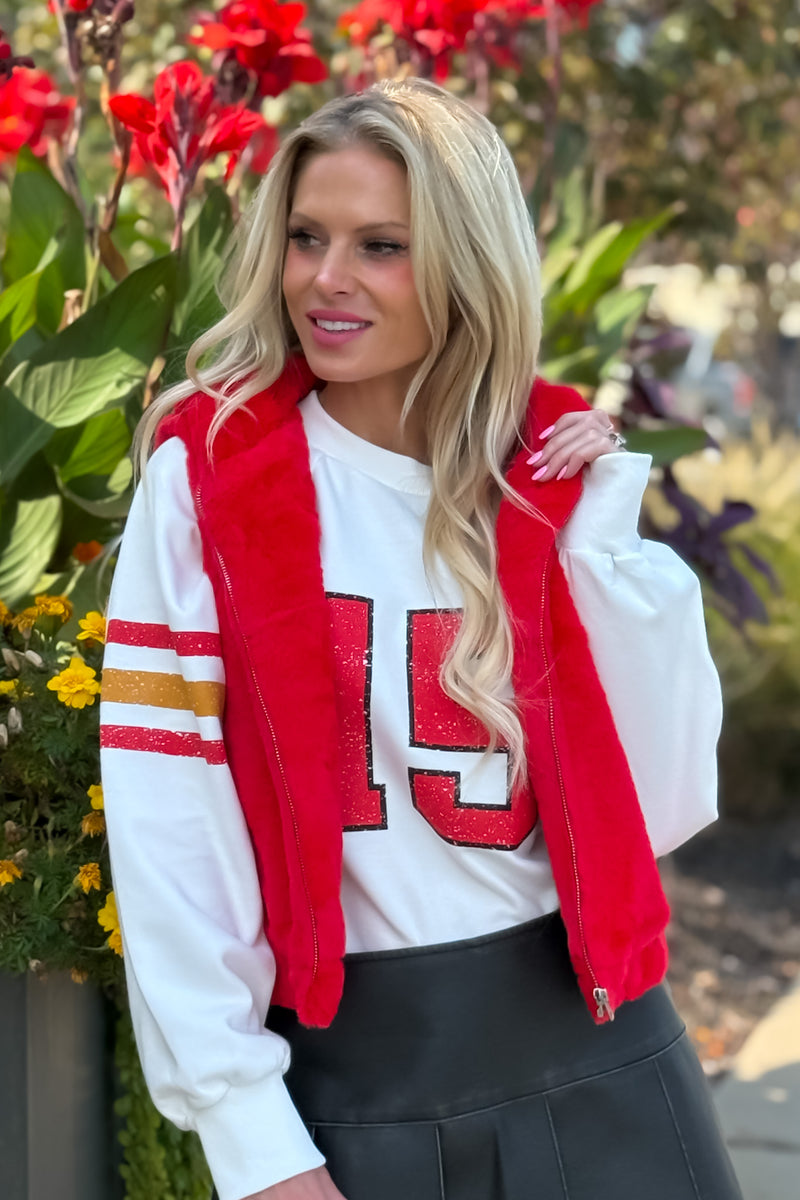 Avery Hoodie Faux Fur Vest : Red