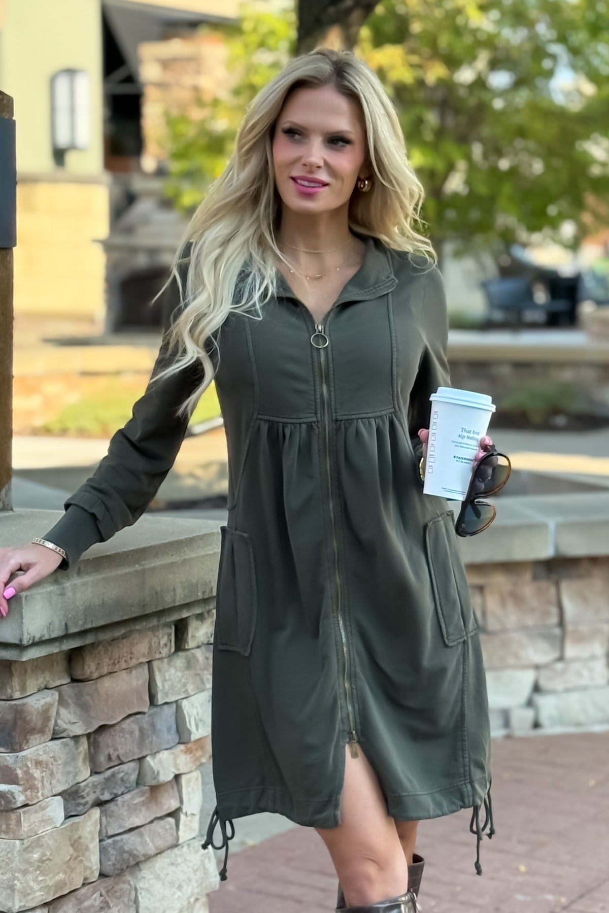 XCVI Benny Fleece Funnel Neck Dress or Longcoat : Deep Green