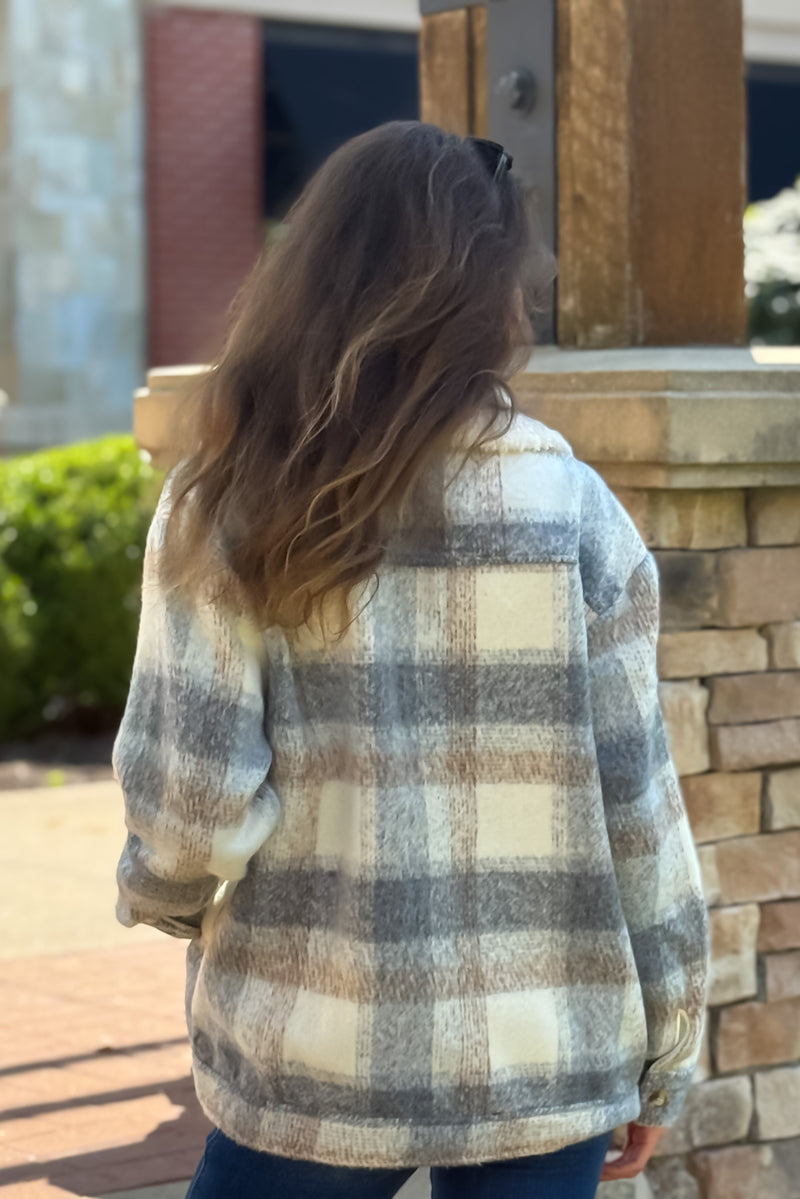 Daphne Cozy Plaid Jacket : Ivory/ H.Gray