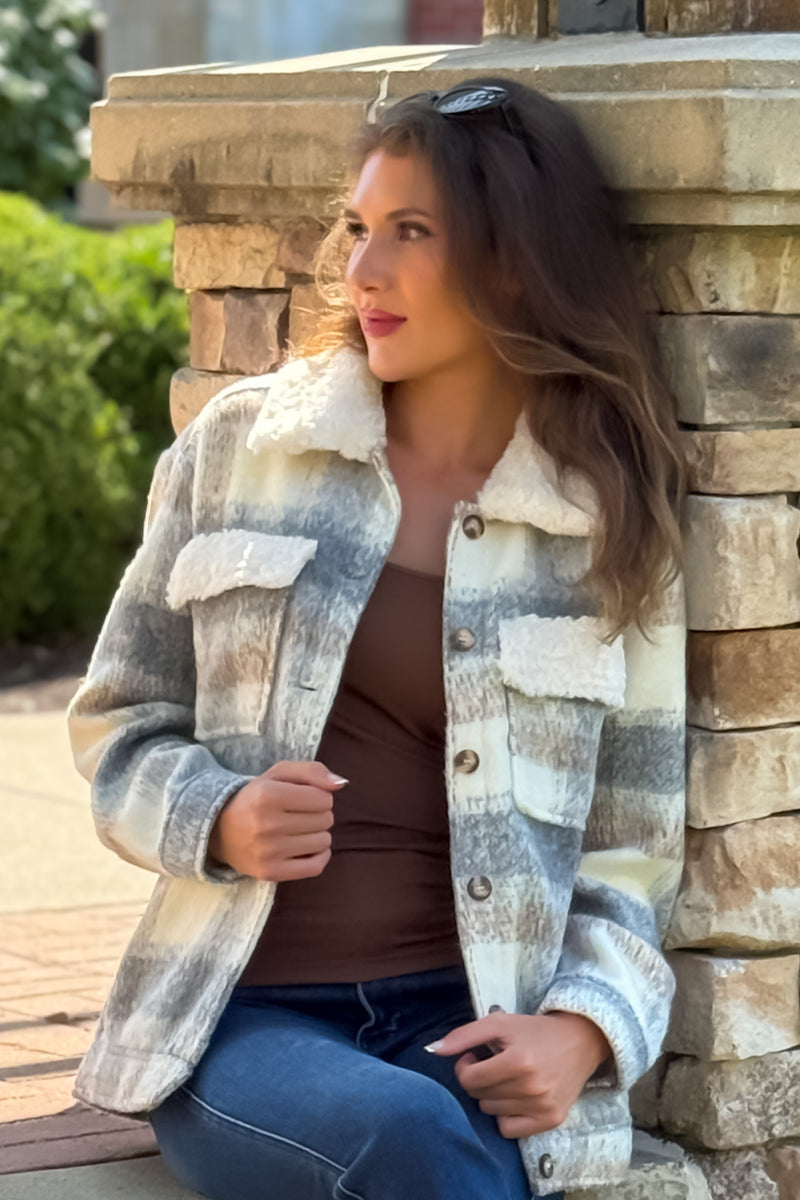 Daphne Cozy Plaid Jacket : Ivory/ H.Gray