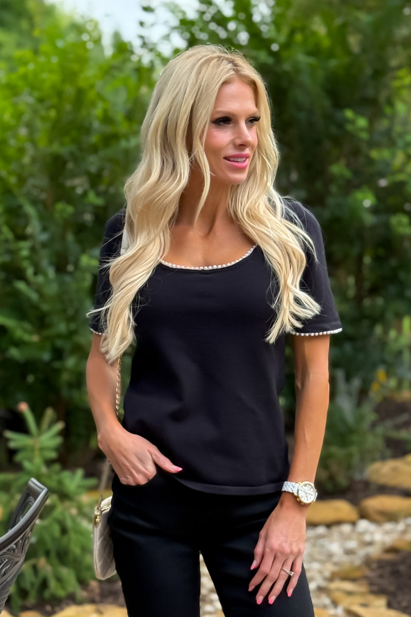 Nera Pearl Trim Top : Black