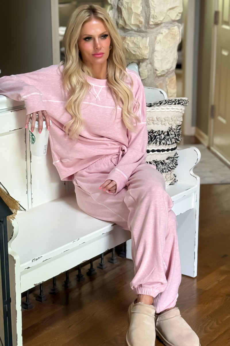 Rosalinda Ultra Soft Pullover Set : Heathered Pink